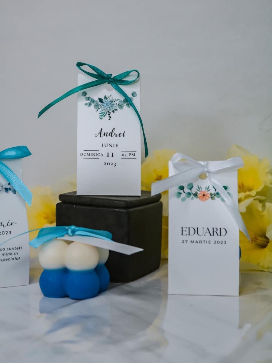 Marturii Botez lumanare Bubble - cartonat & fundita - imagine 3